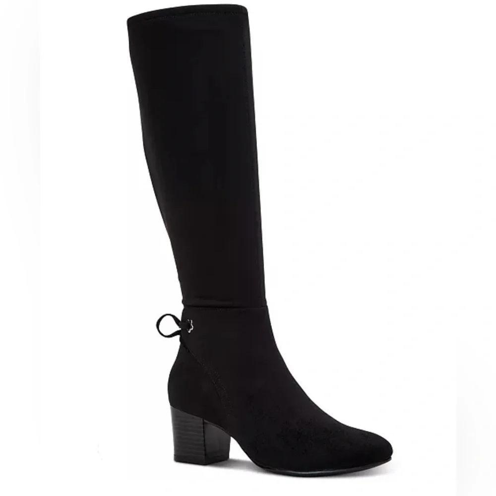 Charter Club Jaccqued Black Stretch Boots Size 7 Wide Calf New in Box
